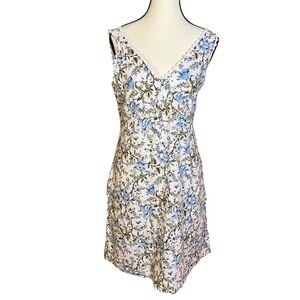 Vintage Laura Ashley Blue Floral Mini Dress Sundress Lace Trim Women’s Size 4